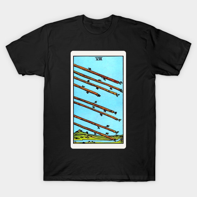Card #29 - Eight Of Wands - Rider Waite Smith Tarot T-Shirt by RetroFitted